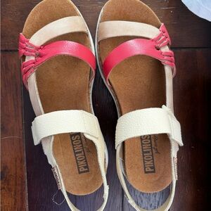 PIKOLINOS Women's Red and Beige Sandals